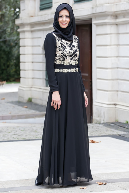 Nayla Collection - Siyah Tesettür Elbise 4036S