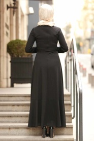 Nayla Collection - Siyah Tesettür Çapraz Elbise 4041S - Thumbnail