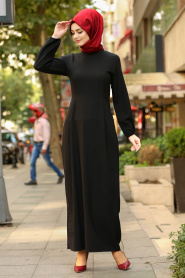 Nayla Collection - Siyah Tesettür Elbise 78301S - Thumbnail