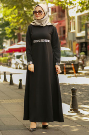 Nayla Collection - Siyah Tesettür Elbise 79180S - Thumbnail