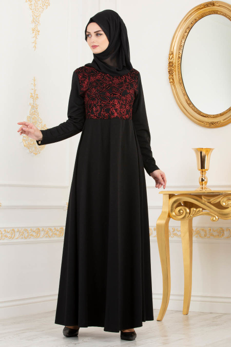 Nayla Collection -Siyah Tesettür Elbise 79271S