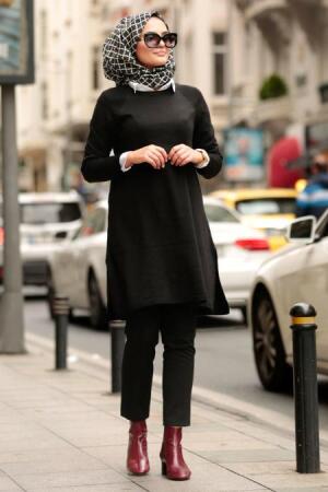 Nayla Collection - Siyah Tesettür Triko Tunik 15533S - 1