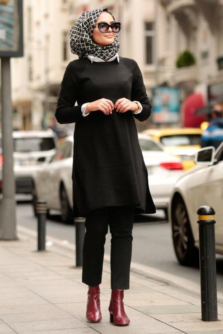 Nayla Collection - Siyah Tesettür Triko Tunik 15533S - 1