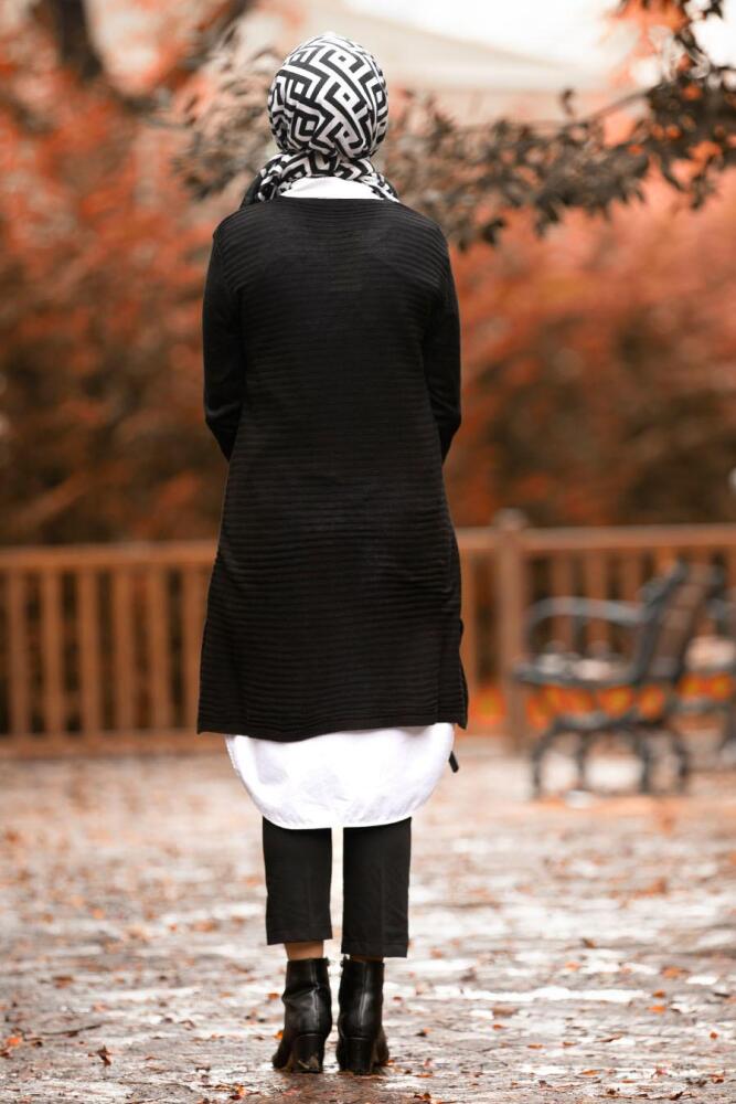 Nayla Collection - Siyah Tesettür Triko Tunik 2102S - 2