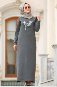 Nayla Collection - Smoke Color Hijab Coat 80260FU - Thumbnail