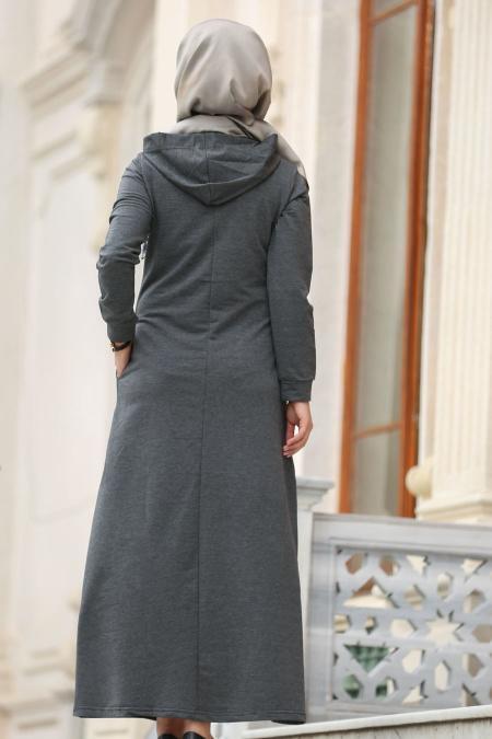 Nayla Collection - Smoke Color Hijab Coat 80260FU - 2