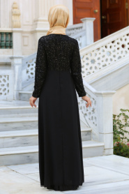 Nayla Collection - Taş Detaylı Siyah Abiye Elbise 2799S - Thumbnail