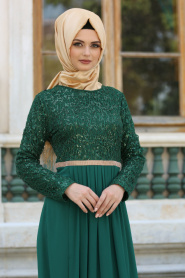 Nayla Collection - Taş Detaylı Yeşil Abiye Elbise 2799Y - Thumbnail