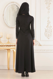 Nayla Collection - Taşlı Siyah Tesettür Elbise 12010S - Thumbnail