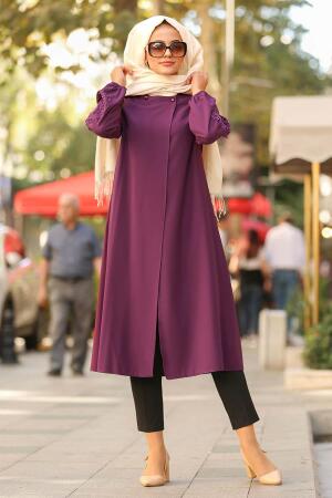 Nayla Collection - Tek Düğmeli Mürdüm Tesettür Kap 40340MU - 1