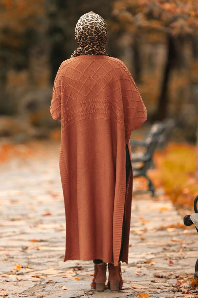 Nayla Collection - Terra Cotta Hijab Knitwear Poncho 15598KRMT - 2