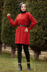 Nayla Collection - Terra Cotta Hijab Knitwear Tunic 2108KRMT - Thumbnail