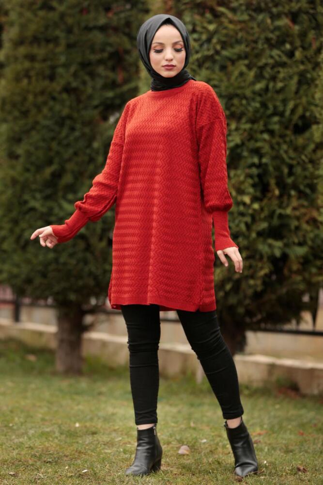 Nayla Collection - Terra Cotta Hijab Knitwear Tunic 2108KRMT - 2