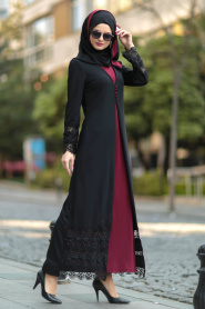 Nayla Collection - Triple Mahogany Abaya Suit 10027BR - Thumbnail