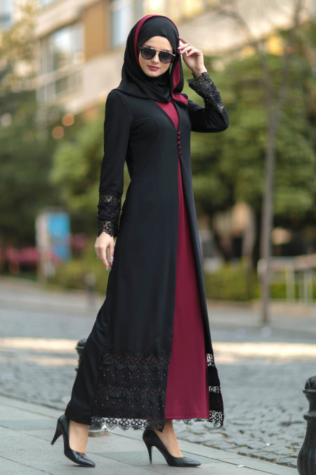 Nayla Collection - Triple Mahogany Abaya Suit 10027BR