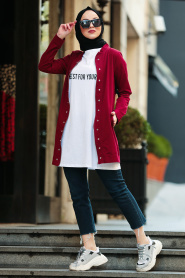 Nayla Collection - Tshirt & Ceket Bordo Tesettür Takım 50070BR - Thumbnail