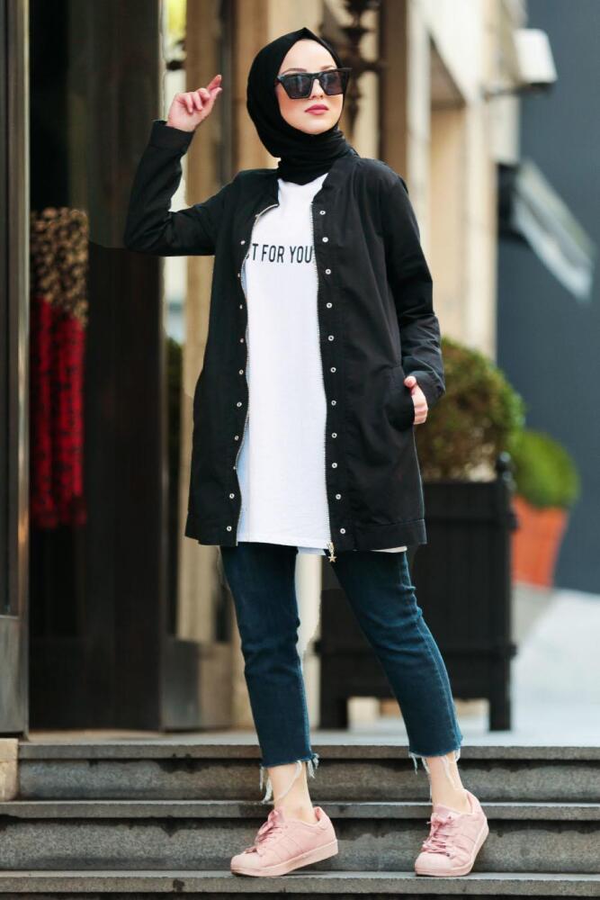 Nayla Collection - Tshirt & Ceket Siyah Tesettür Takım 50070S - 2