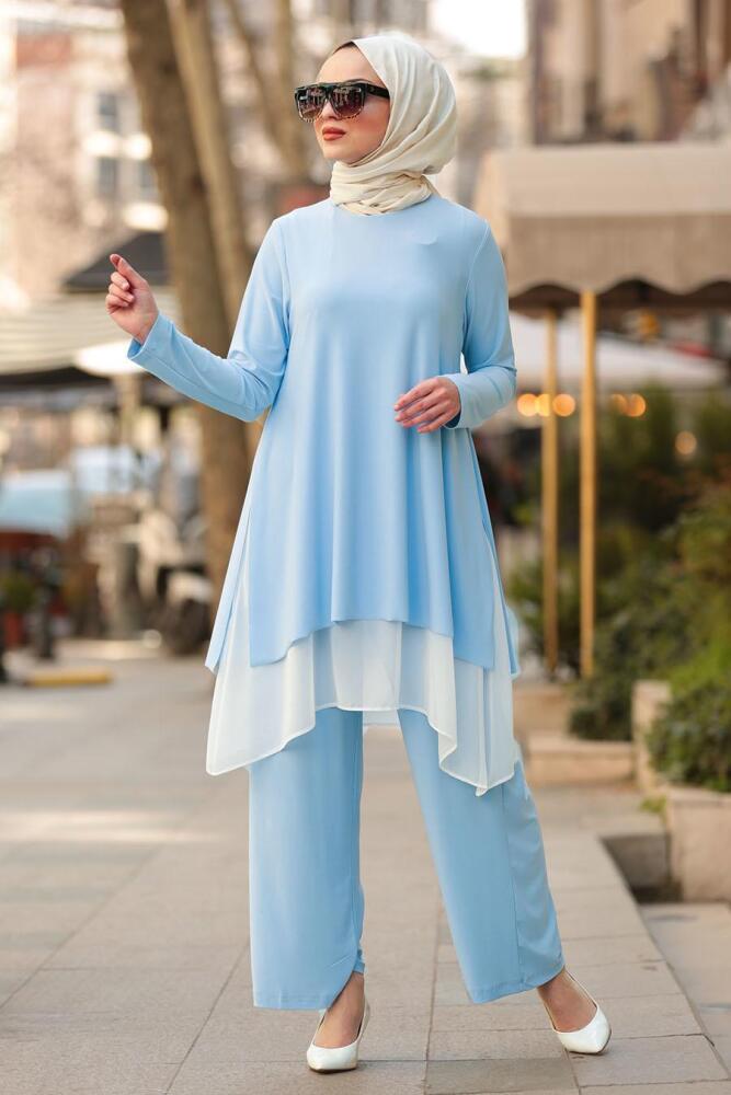 Nayla Collection - Tunik & Pantolon Bebek Mavisi Tesettür Takım 5121BM - 1