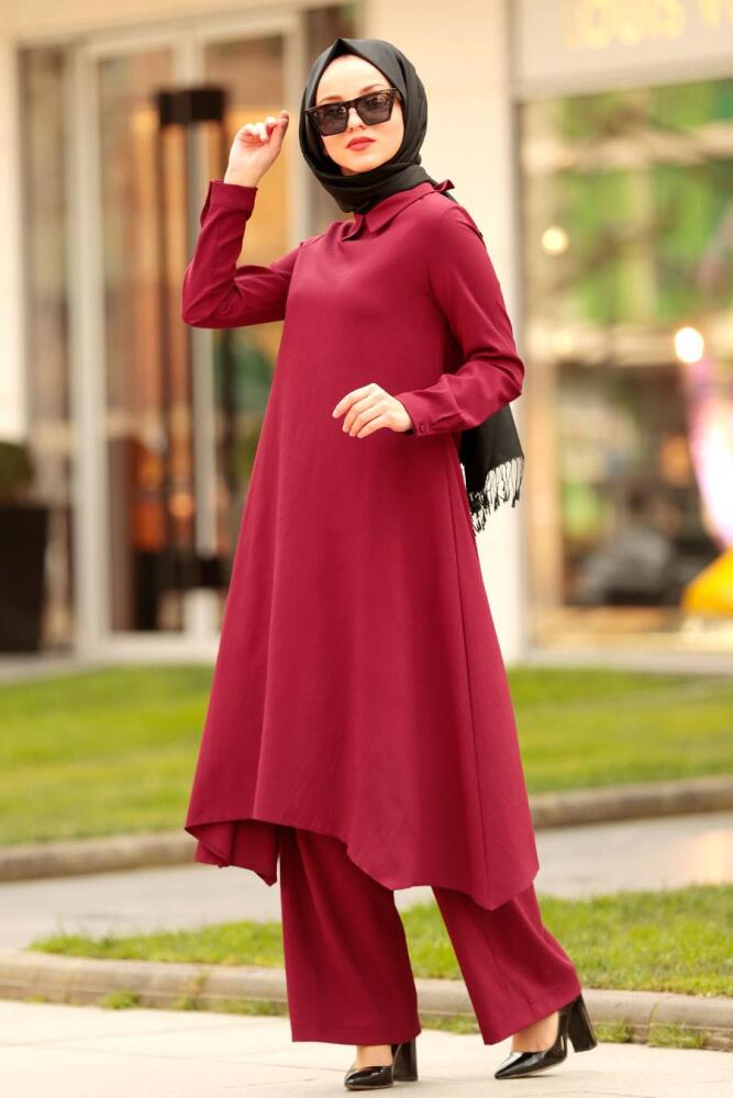 Nayla Collection - Tunik & Pantolon Bordo Tesettür Takım 9101BR - 1