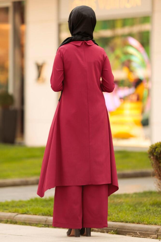 Nayla Collection - Tunik & Pantolon Bordo Tesettür Takım 9101BR - 2