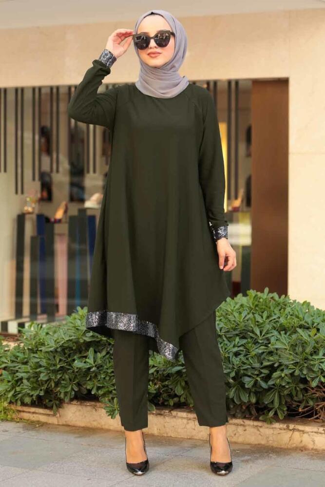 Nayla Collection - Tunik & Pantolon Haki Tesettür Takım 1039HK - 1