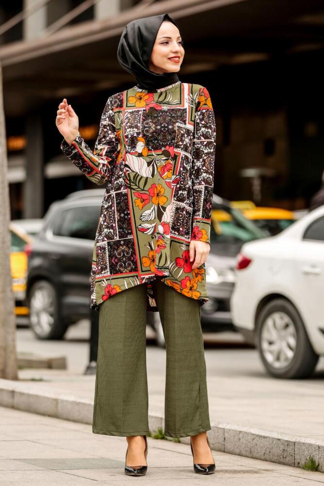 Nayla Collection - Tunik & Pantolon Haki Tesettür Takım 1080HK - 1