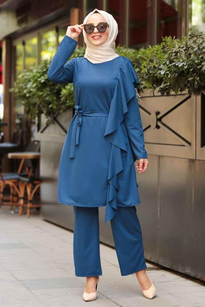 Nayla Collection - Tunik & Pantolon İndigo Mavisi Tesettür Takım 2207IM - 1