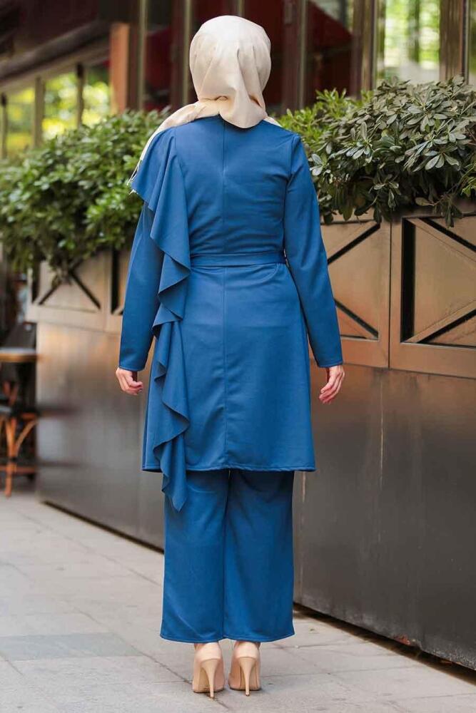 Nayla Collection - Tunik & Pantolon İndigo Mavisi Tesettür Takım 2207IM - 2