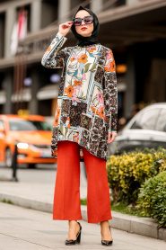 Nayla Collection - Tunik & Pantolon Kiremit Tesettür Takım 1080KRMT - Thumbnail
