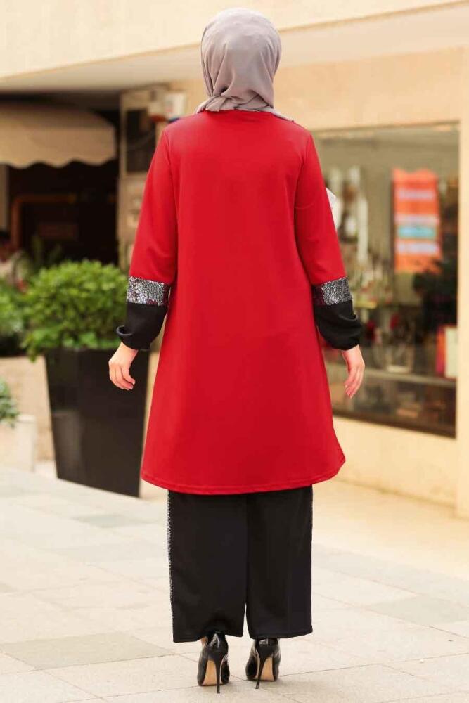 Nayla Collection - Tunik & Pantolon Bordo Tesettür Takım 1002BR - 2