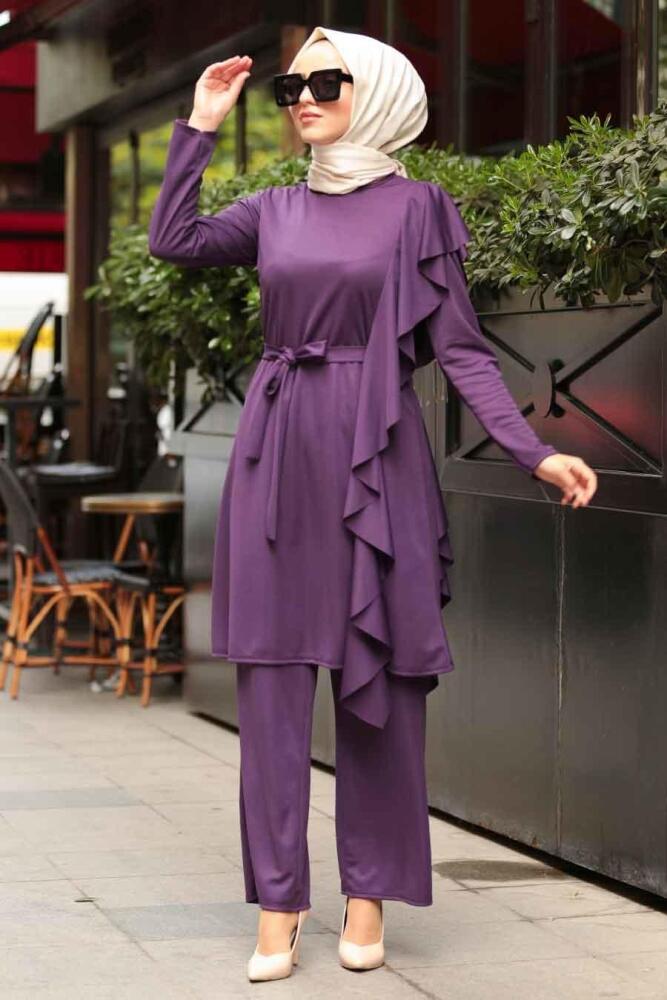 Nayla Collection - Tunik & Pantolon Mor Tesettür Takım 2207MOR - 1