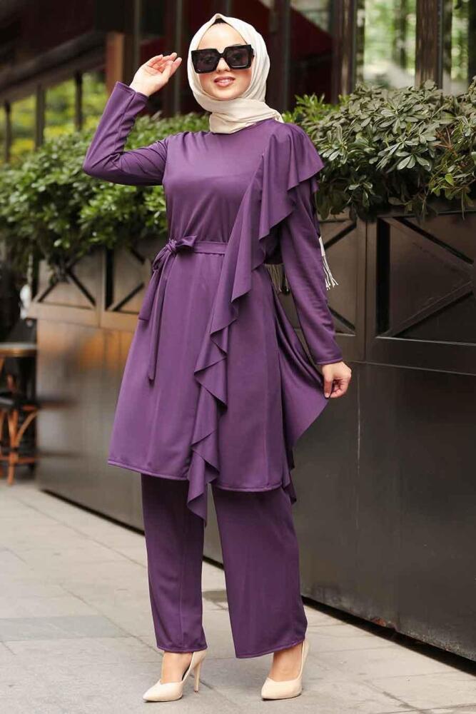 Nayla Collection - Tunik & Pantolon Mor Tesettür Takım 2207MOR - 2