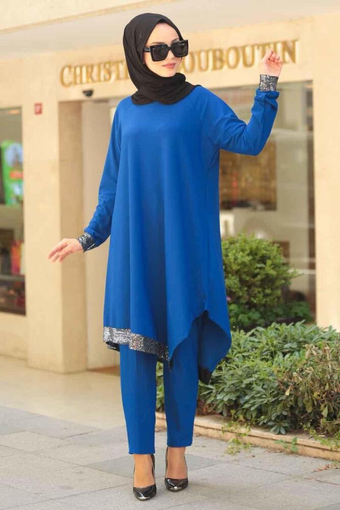 Nayla Collection - Tunik & Pantolon Sax Mavisi Tesettür Takım 1039SX - 1