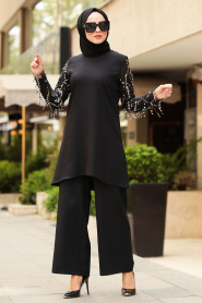 Nayla Collection - Tunik & Pantolon Siyah Tesettür İkili Takım 128S - Thumbnail