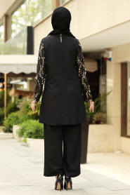 Nayla Collection - Tunik & Pantolon Siyah Tesettür İkili Takım 128S - Thumbnail