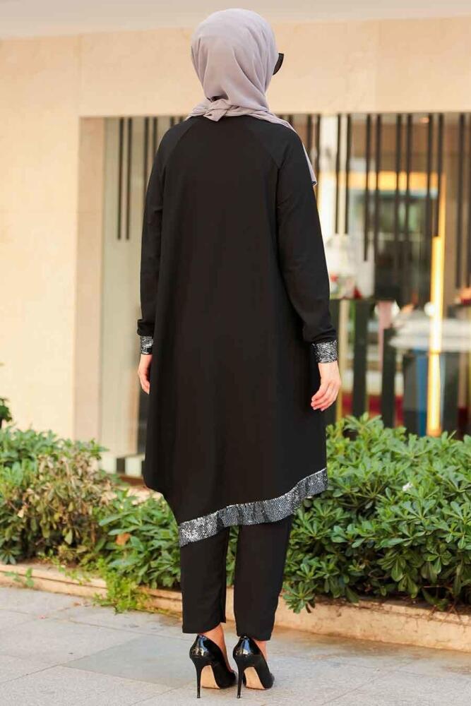 Nayla Collection - Tunik & Pantolon Siyah Tesettür Takım 1039S - 2