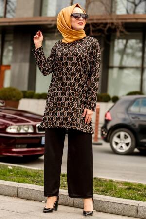 Nayla Collection - Tunik & Pantolon Siyah Tesettür Takım 20361S - 1