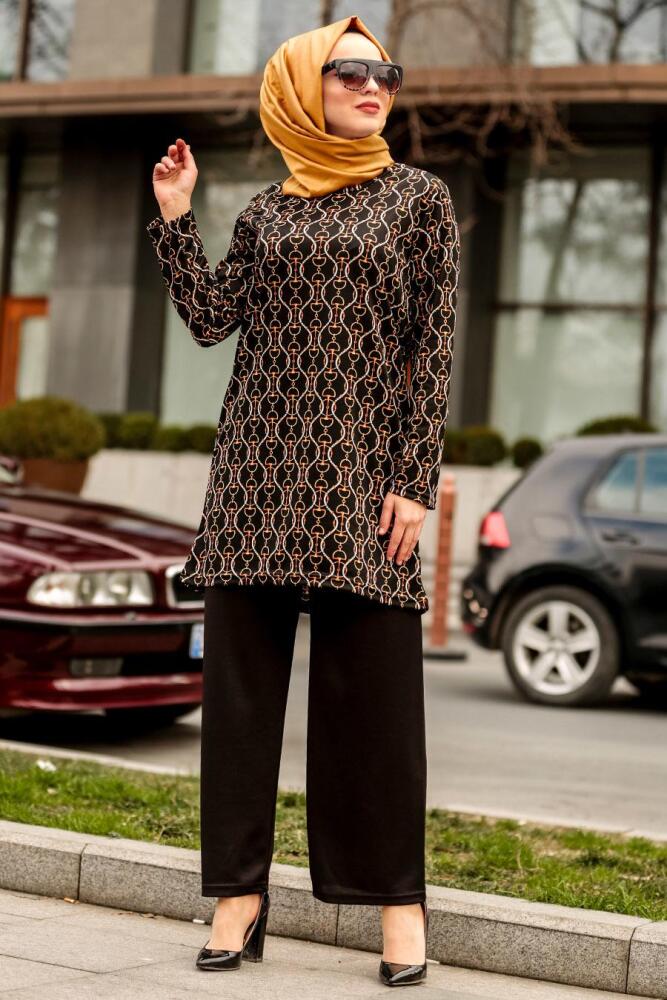 Nayla Collection - Tunik & Pantolon Siyah Tesettür Takım 20361S - 1