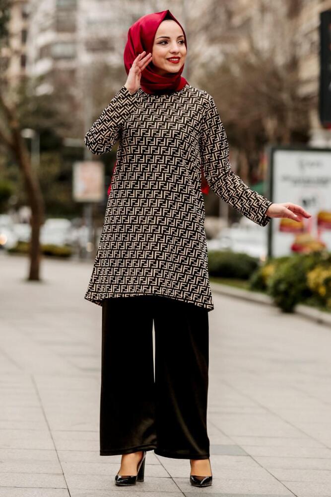 Nayla Collection - Tunik & Pantolon Siyah Tesettür Takım 20362S - 1