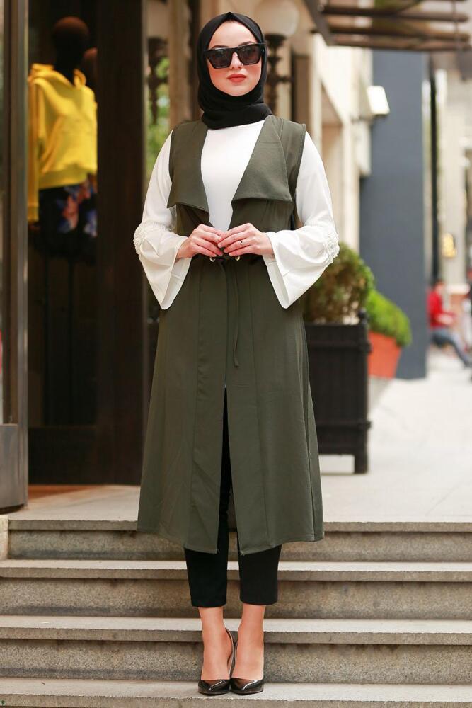 Nayla Collection - Tunik & Yelek Haki Tesettür Takım 70081HK - 1