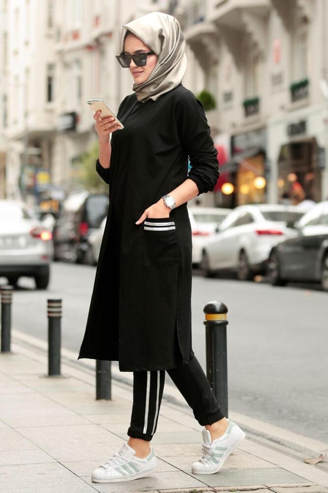 Nayla Collection - Üçlü Siyah Tesettür Spor Takım 2380S - 2