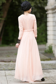 Nayla Collection - Üstü Desenli Somon Elbise 7013SMN - Thumbnail