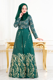 Nayla Collection - Üzeri Dantelli Yeşil Tesettür Abiye Elbise 82441Y - Thumbnail