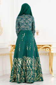 Nayla Collection - Üzeri Dantelli Yeşil Tesettür Abiye Elbise 82441Y - Thumbnail