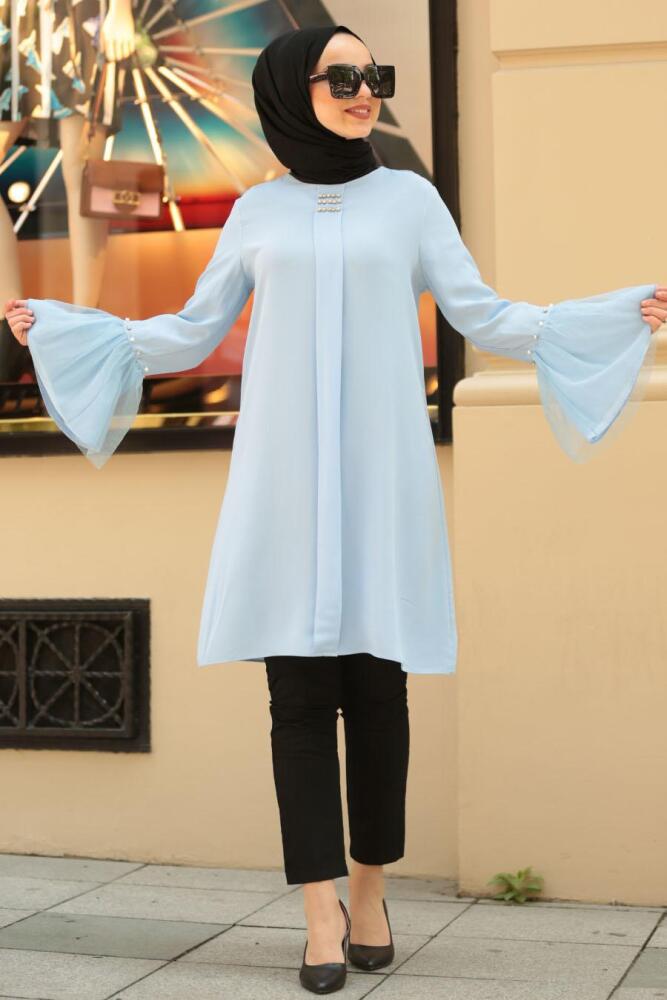 Nayla Collection - Volan Kol Bebek Mavisi Tesettür Tunik 22120BM - 1