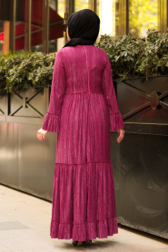 Nayla Collection - Volan Kol Fuşya Tesettür Elbise 41310F - Thumbnail