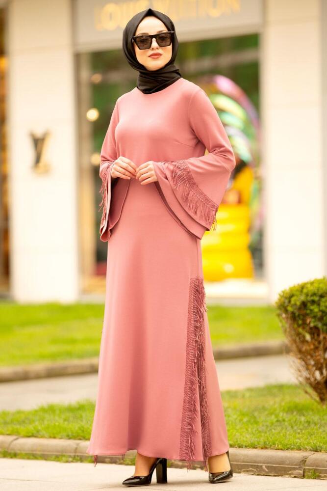 Nayla Collection - Volan Kol Gül Kurusu Tesettür Elbise 4260GK - 1