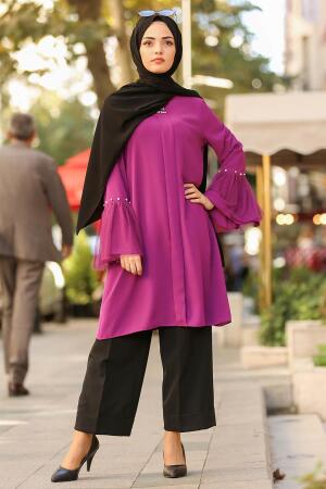 Nayla Collection - Volan Kol Mor Tesettür Tunik 22120MOR - 1