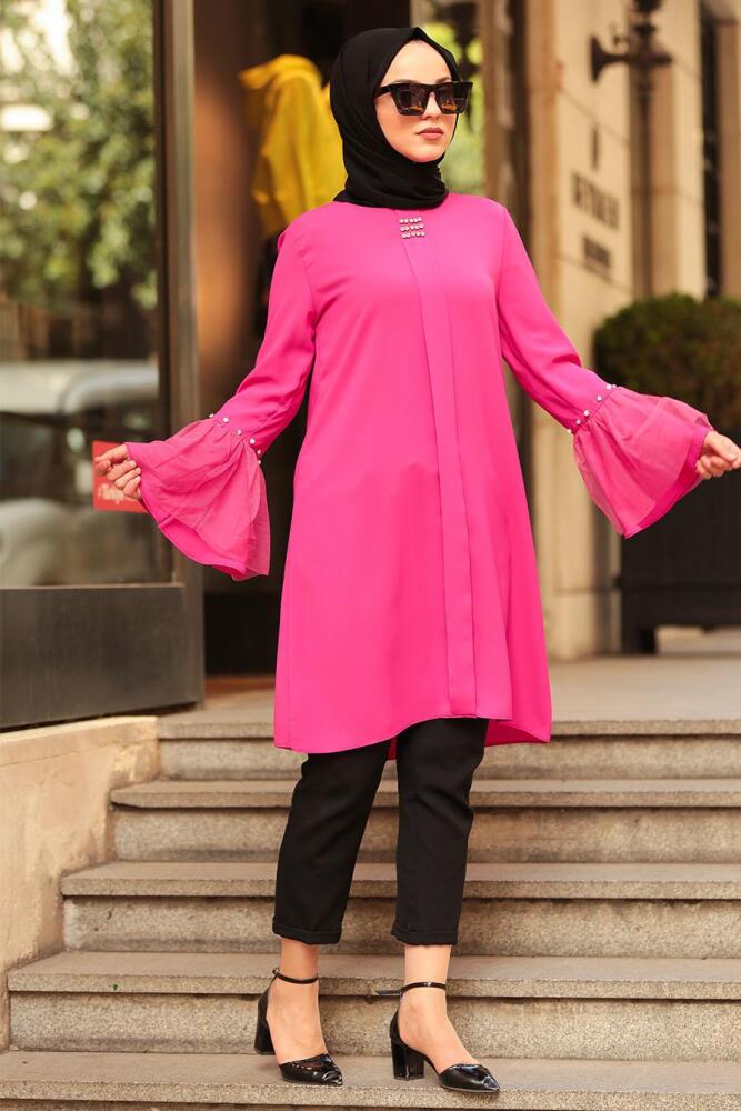 Nayla Collection - Volan Kol Pembe Tesettür Tunik 22120P - 1