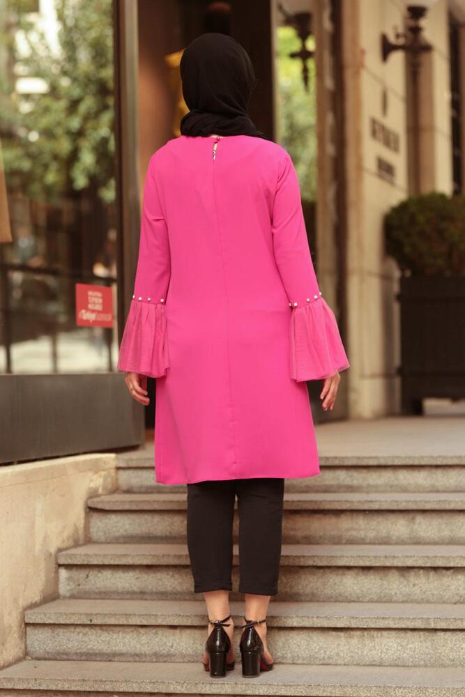 Nayla Collection - Volan Kol Pembe Tesettür Tunik 22120P - 2
